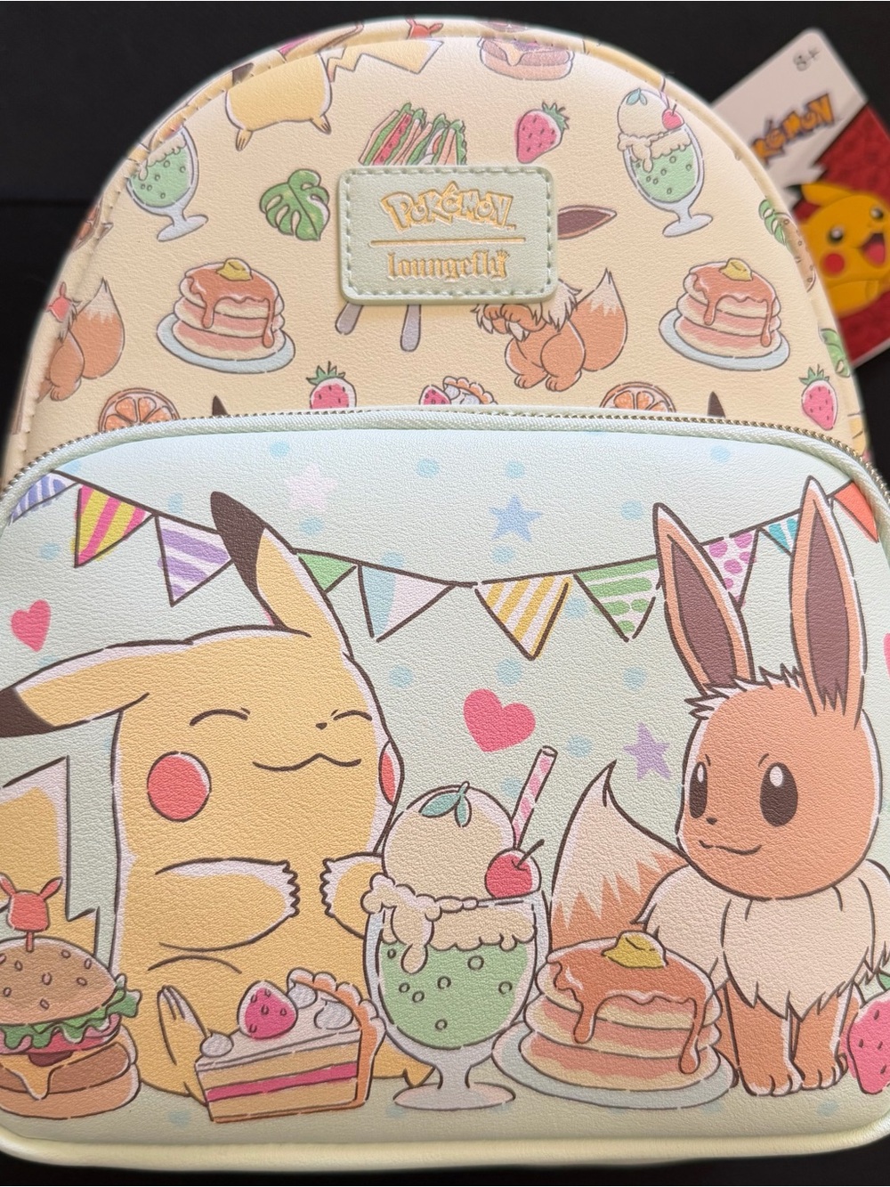 Loungefly Backpack & Wallet Set in Cream with Pikachu & Eevee - Picture 2 of 11